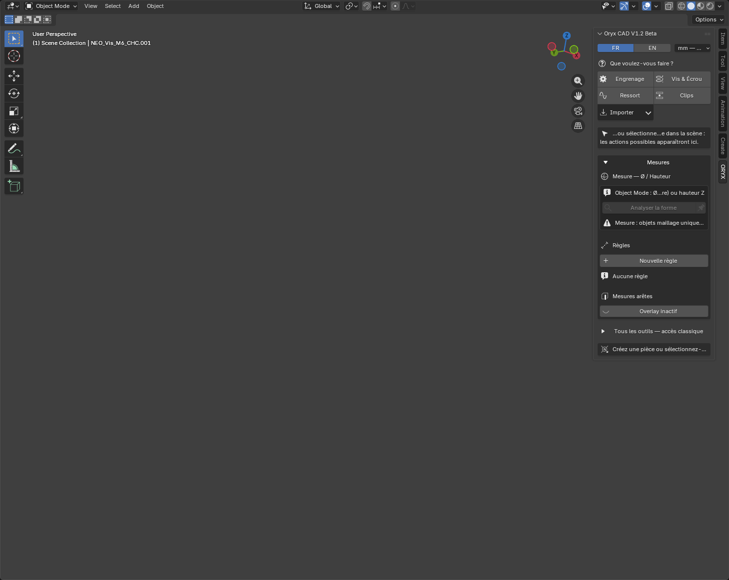 Panneau Oryx CAD V1.2, lanceur 0 objet